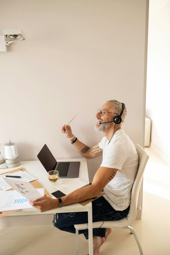 Male with a trading map picture having an idea